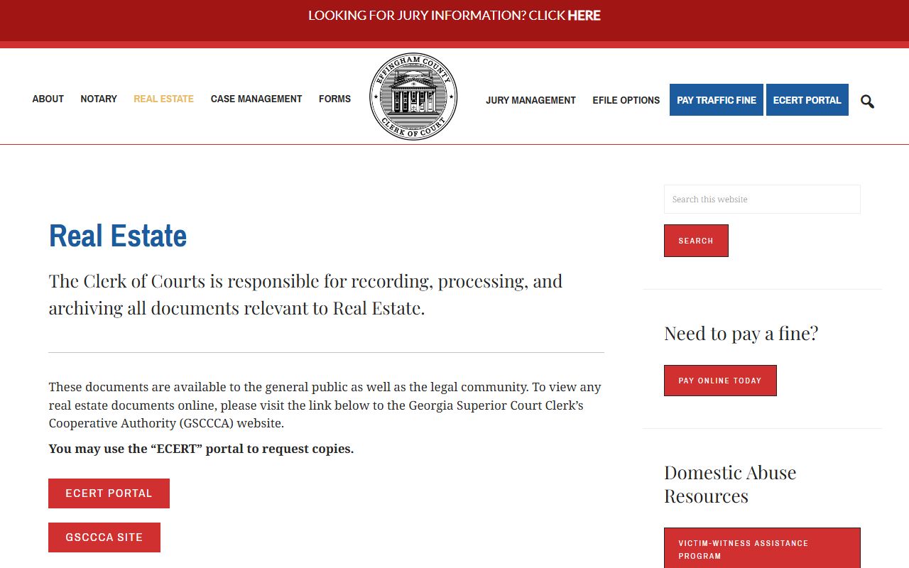 Effingham County Clerk of Superior Court real estate records copy channel