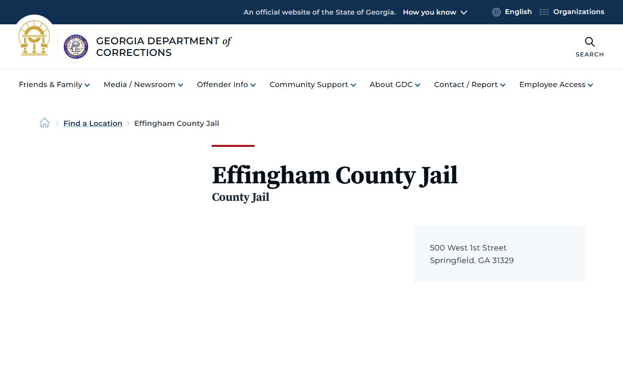 Effingham County arrest records Georgia Department of Corrections jail location source