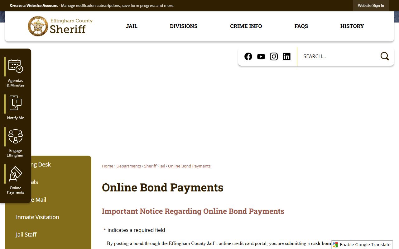Effingham County arrest records online bond payment page