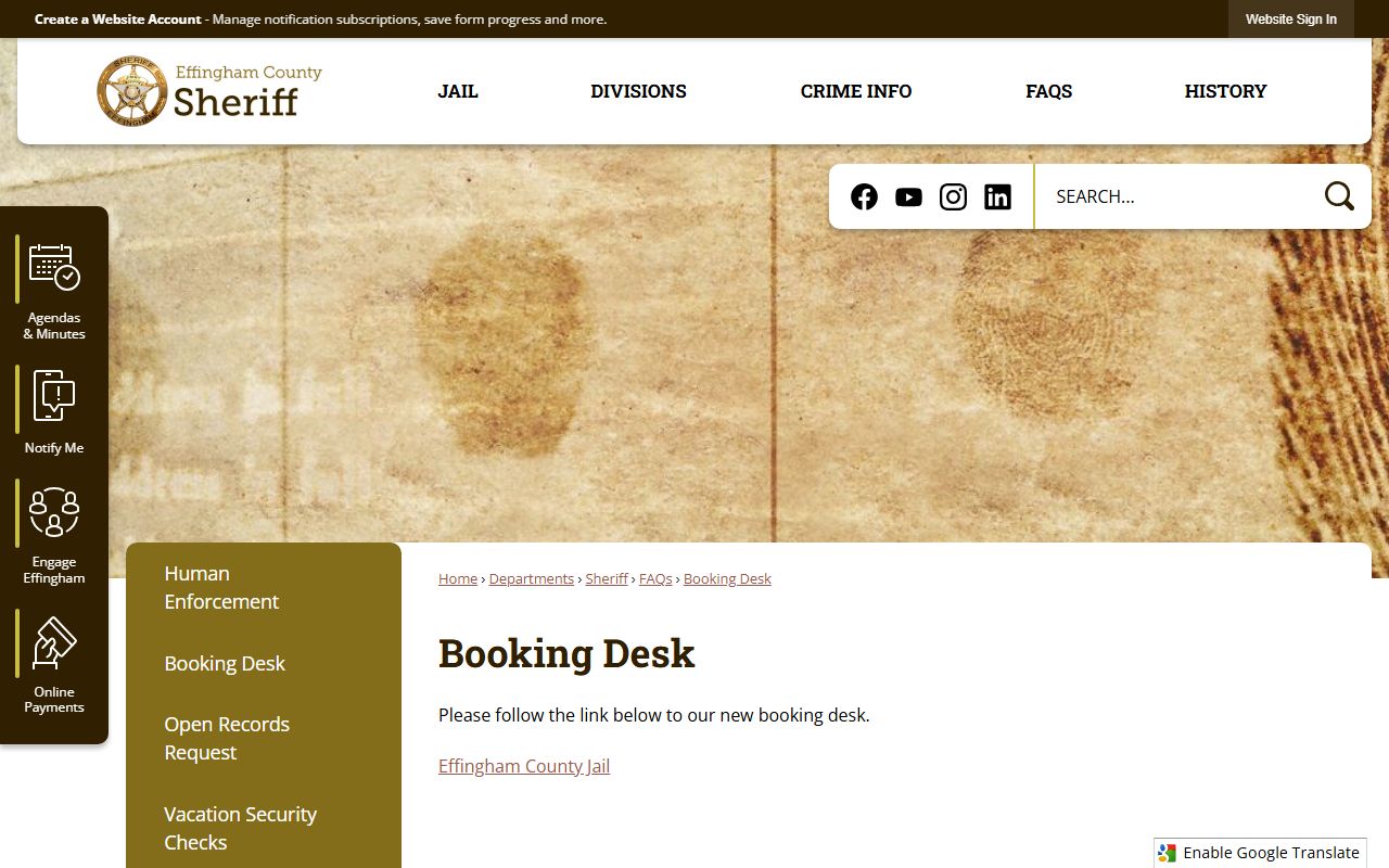 Effingham County arrest records Booking Desk page