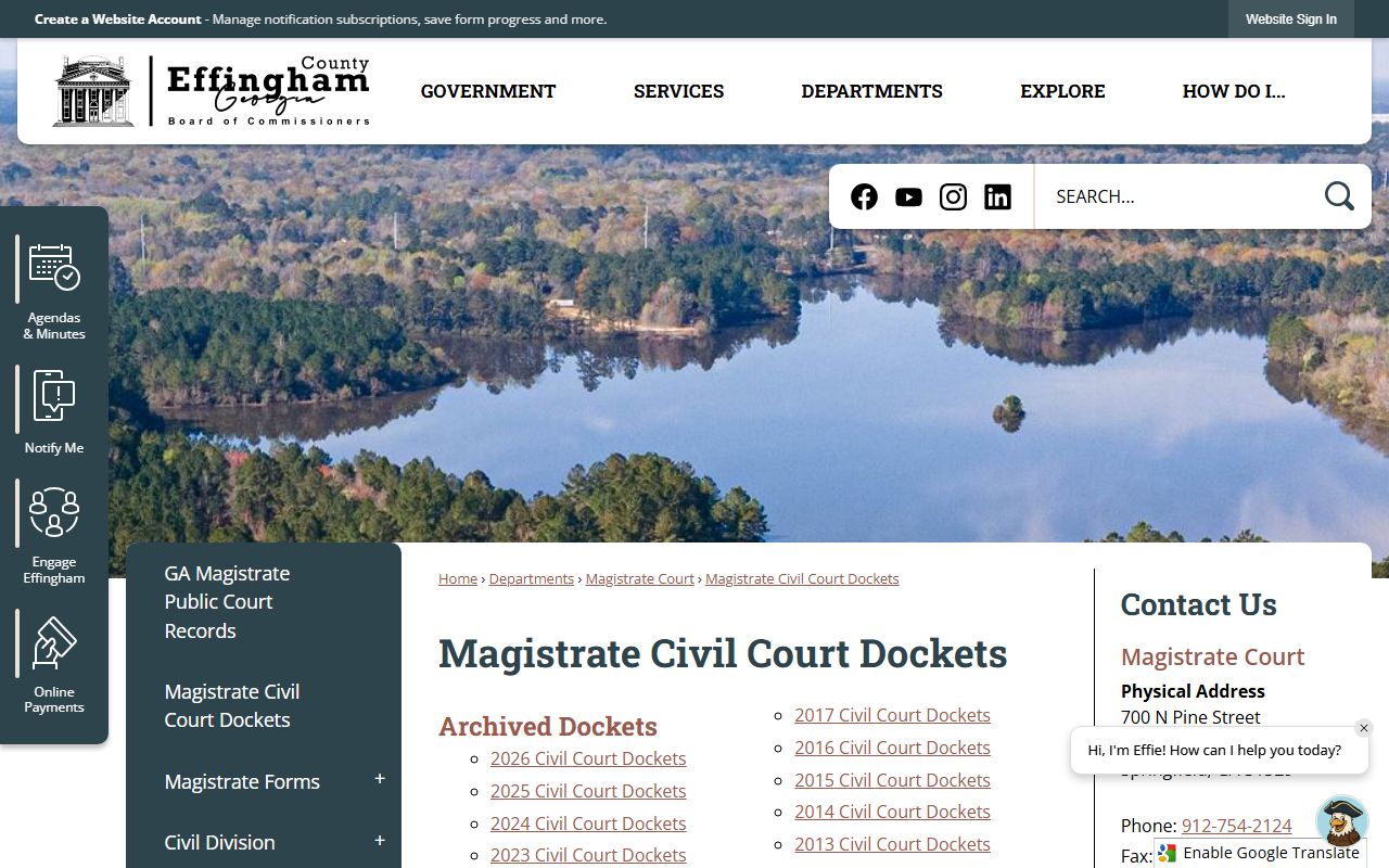 Effingham County court dockets Magistrate archived civil dockets page