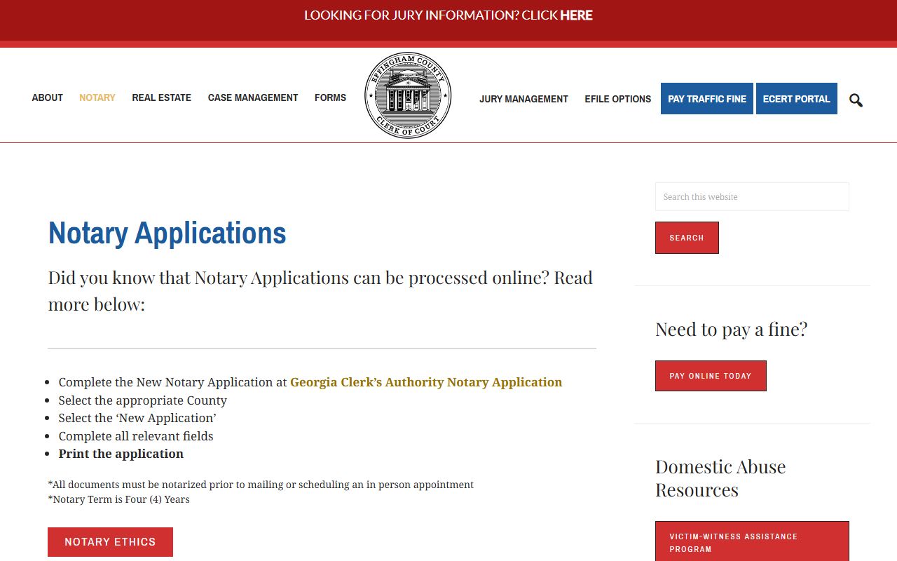 Effingham County court records Clerk of Superior Court notary service page