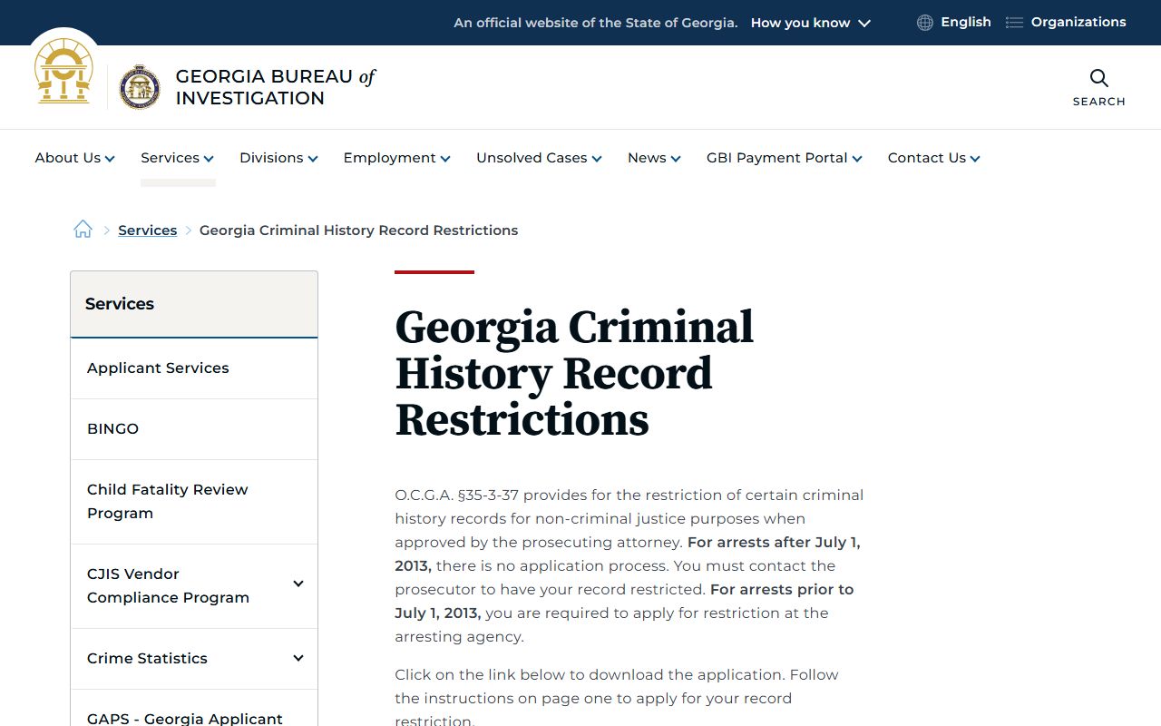Effingham County criminal court records GBI record restriction source