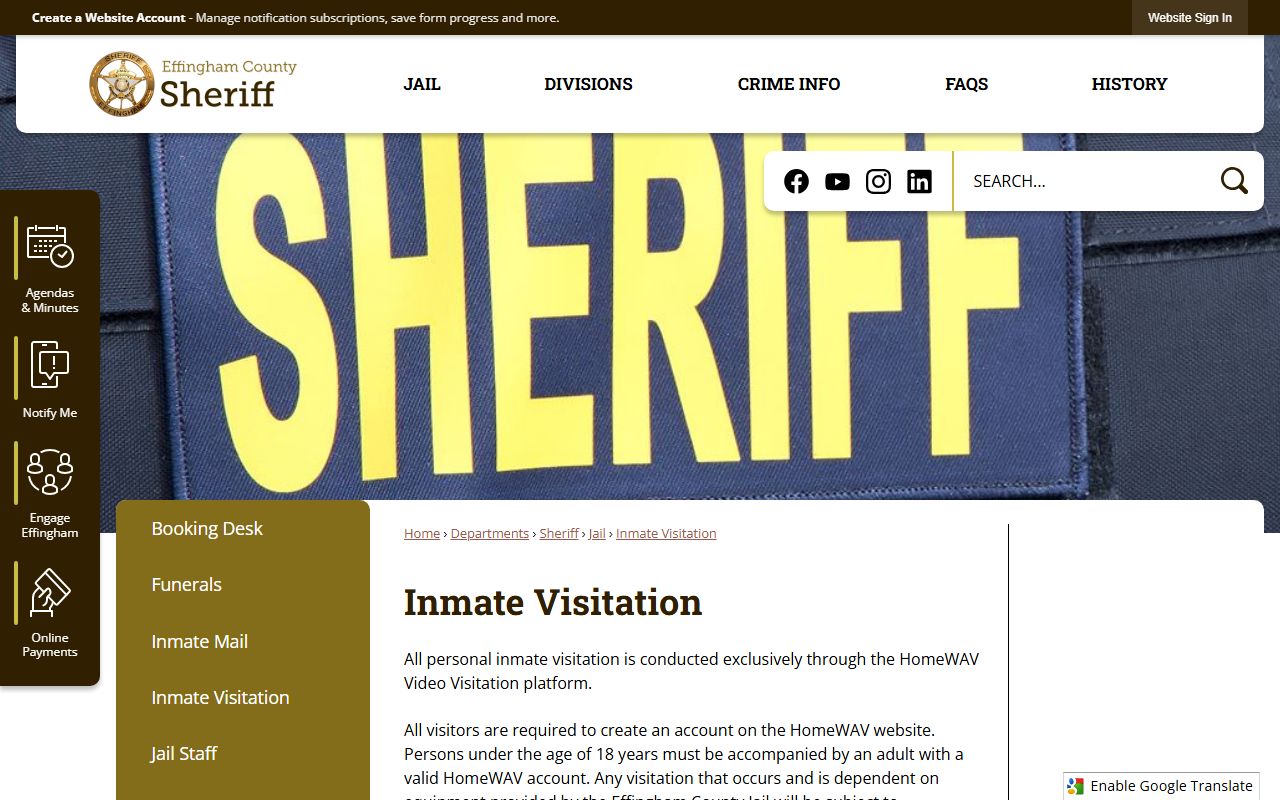 Effingham County inmate records visitation rules