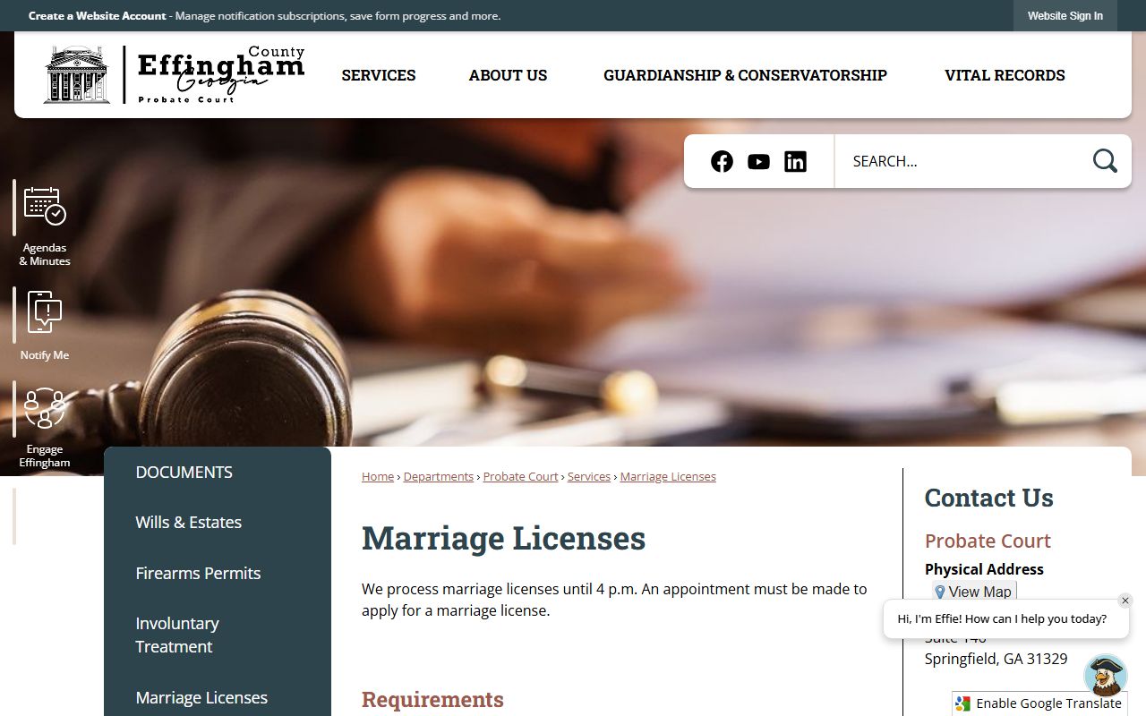 Effingham County marriage and divorce records Probate marriage licenses