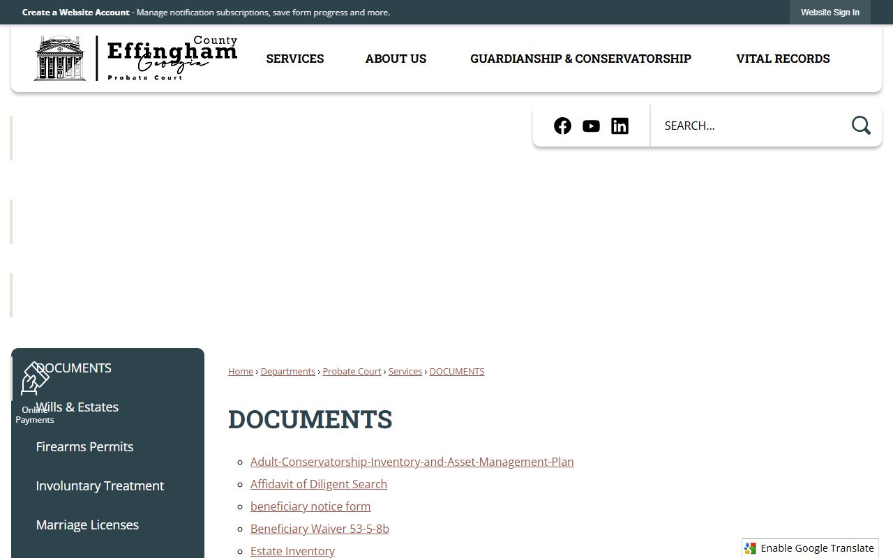 Effingham County probate records documents and forms page