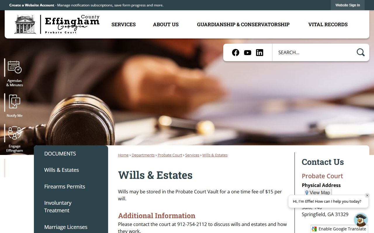 Effingham County probate records wills and estates page