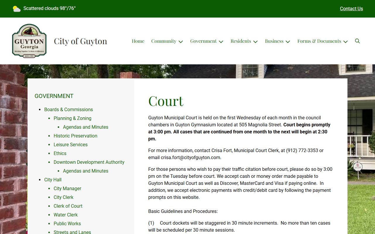Effingham County traffic court records Guyton Municipal Court