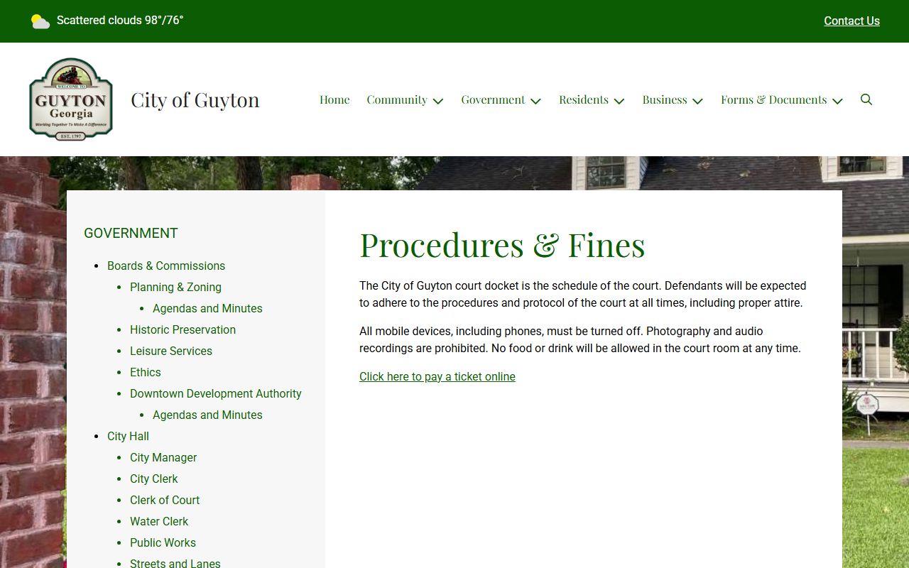 Effingham County traffic court records Guyton procedures and fines