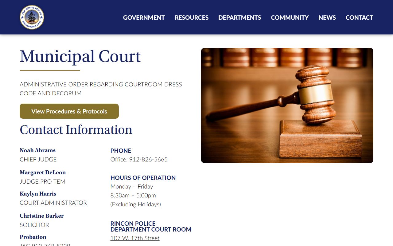 Effingham County traffic court records Rincon Municipal Court