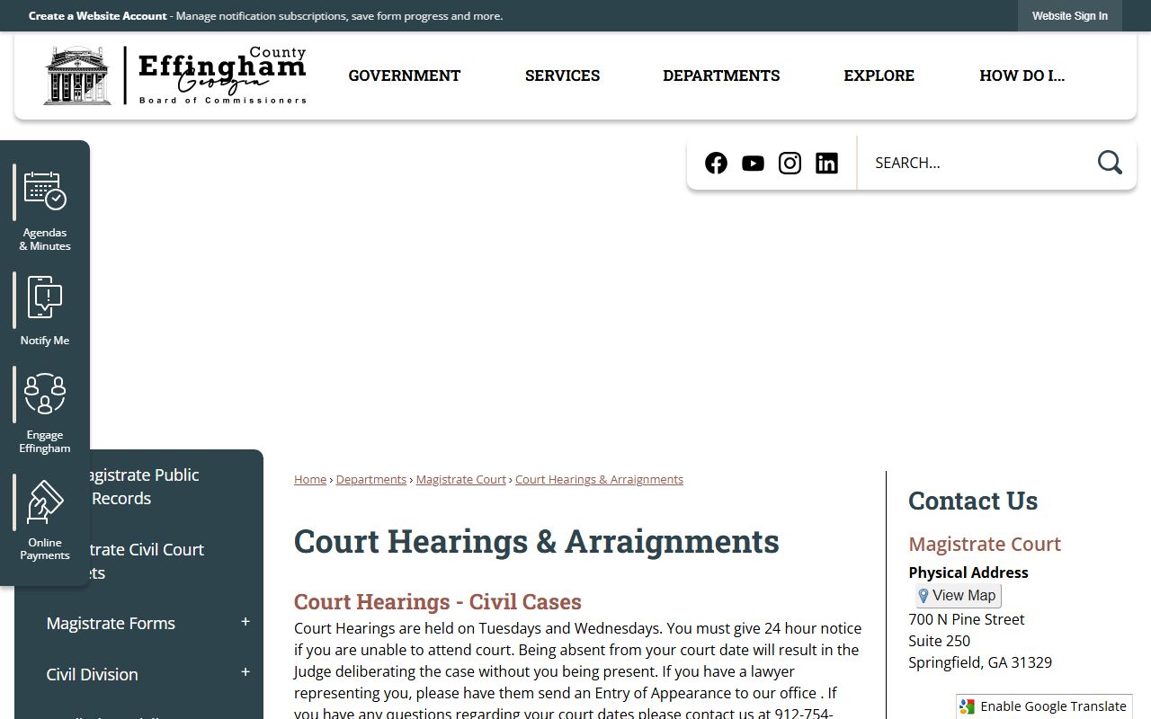 Effingham County warrant records Magistrate hearings and arraignments