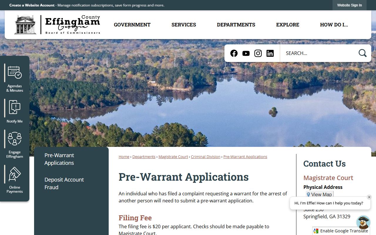 Effingham County warrant records Magistrate pre-warrant applications